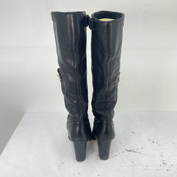 Coach Womens Black Knee High Pull On Side Zip Leather Riding Biker Boots Size 8B - Picture 3 of 7